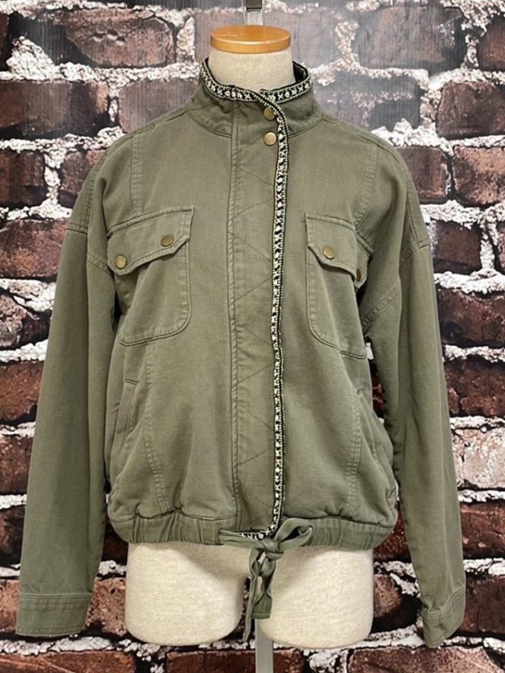Lucky Brand Utility Jacket with Embroidery Green Size Medium M